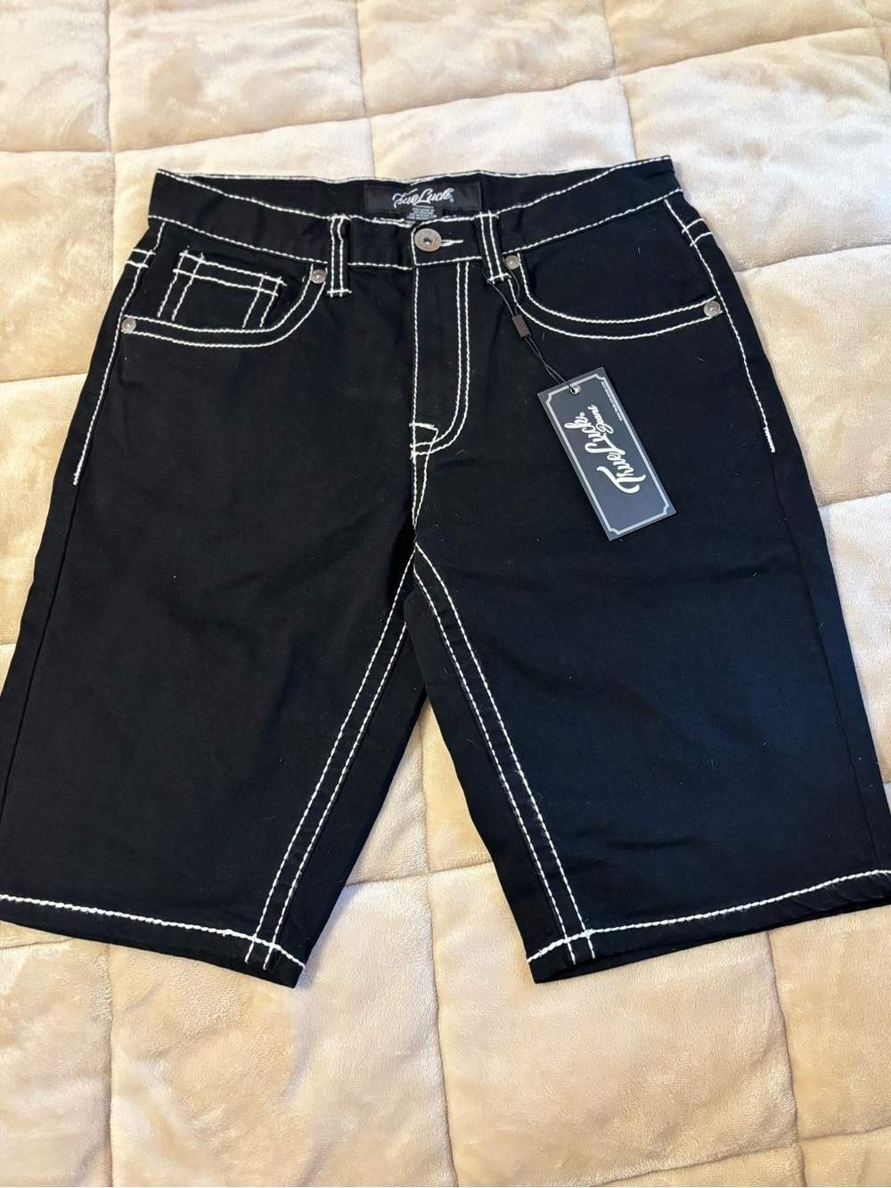 Rocawear Black Denim Shorts with White Contrast Stitching